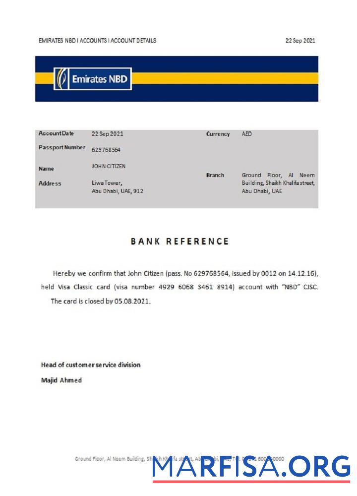 Blank UAE Emirates NBD closure reference download for verification